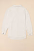 Beige Sequin Rugby Textured Knit Collared Shirt Jacket